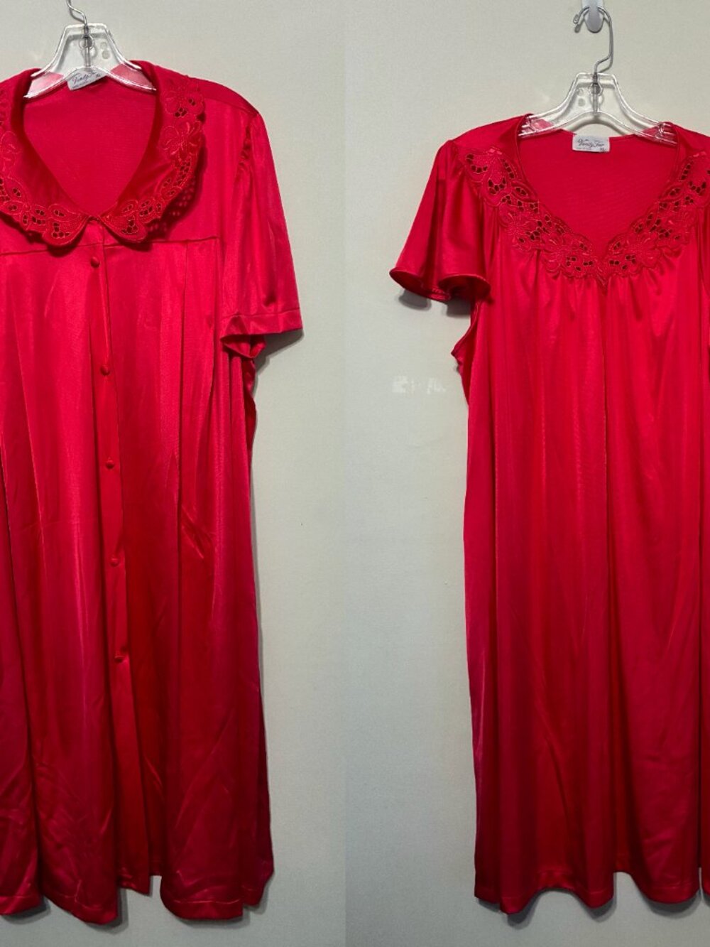 Vanity Fair Vintage Hot Pink Peignoir Set Robe & Gown Women's XL Silky Made USA